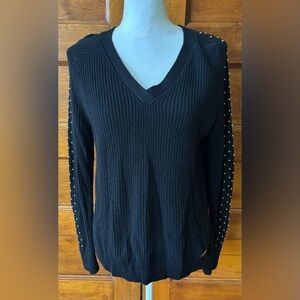 Michael Kors Black V-Neck Sweater with Studded Sleeves
